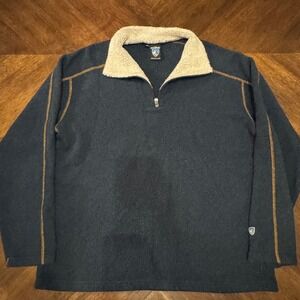 KUHL Mens 2XL Fleece Quarter Zip Sherpa Collar Pullover Sweatshirt Dark Blue |R1